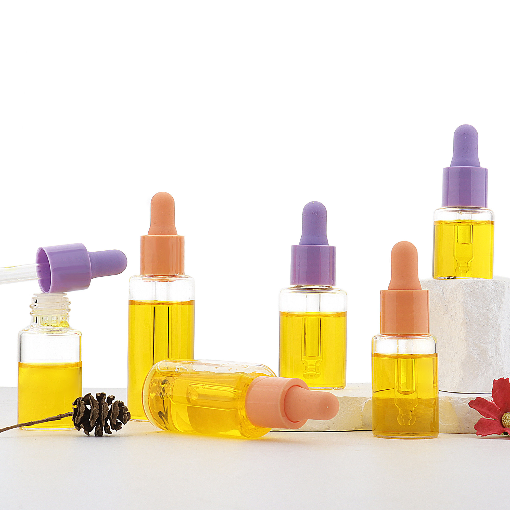 HOPECK橘紫胶帽滴管盖透明管制玻璃瓶18牙10-30ml粉底液精油瓶,淘宝优惠券,粉丝福利购,淘宝优惠卷