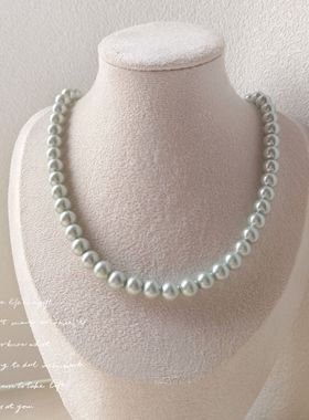 中古外贸复古饰品气质灰色真多麻色施家珍珠项链倪妮明星网红同款