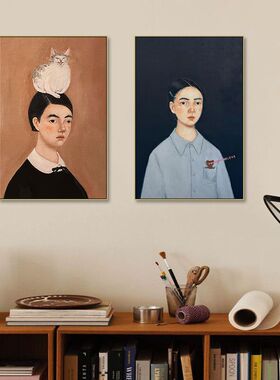 治愈系装饰画客厅沙发sakamakiyuka手绘风简约北欧风猫咪卡通挂画