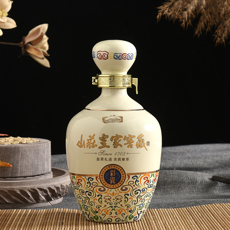 山庄皇家窖藏彩瓷38度450ml*4瓶整箱装  纯粮食浓香型低度白酒 - 图1