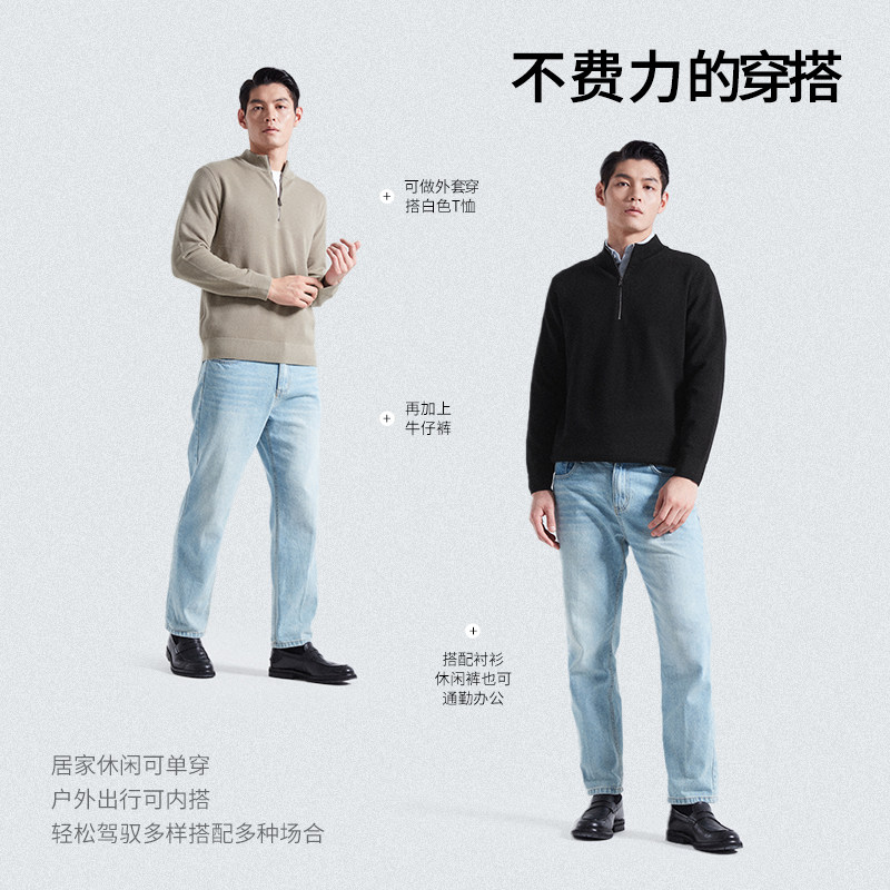 杉杉男士羊毛针织衫秋冬新款可机洗毛衣内搭立领半拉链打底衫上衣,淘宝优惠券,粉丝福利购,淘宝优惠卷