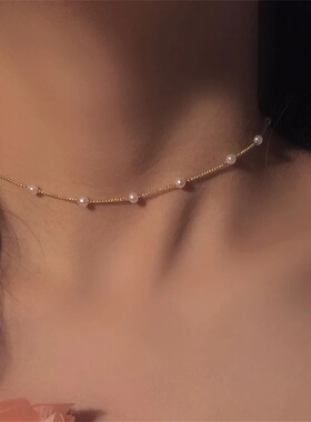 跨境简约简单复古仿珍珠锁骨链气质choker项链necklace项链短款