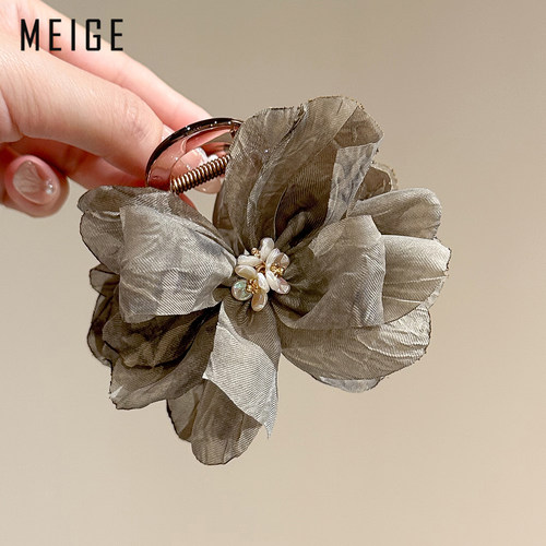 发夹女2025新款高级感洋气时尚花朵抓夹后脑勺盘发鲨鱼夹精致头饰 - 图0