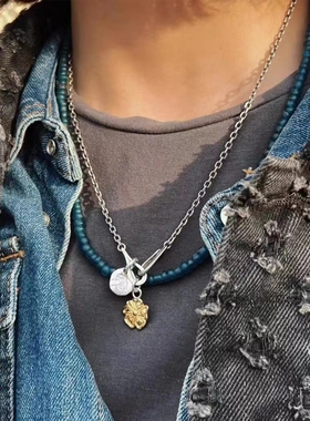 蔷薇花925银锤纹小鹰小银饼项链