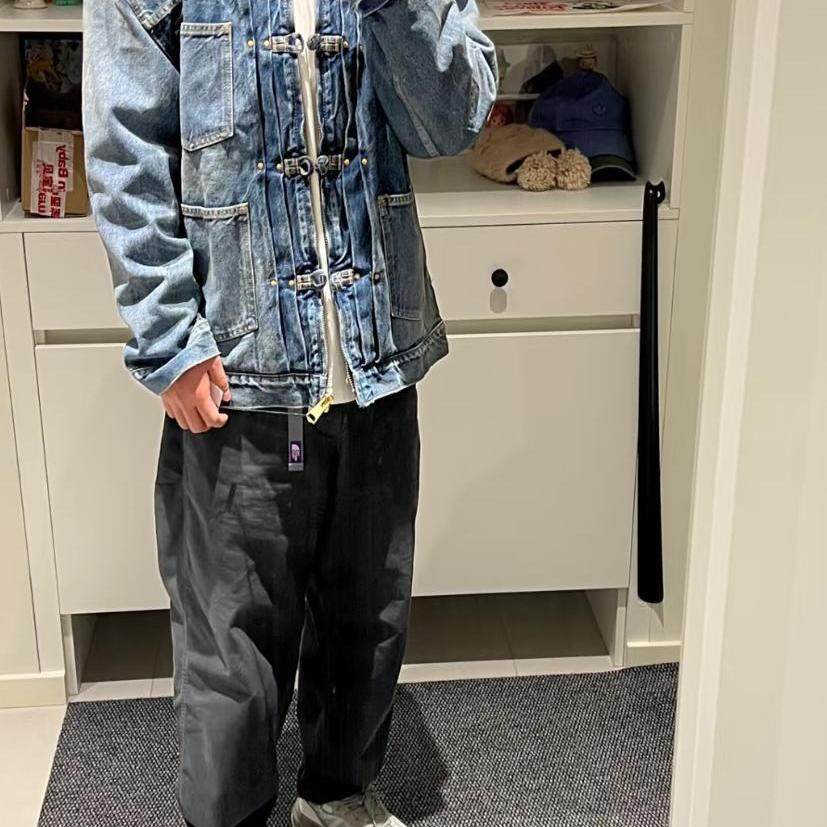 工装飞行员 MADNESS 23AW 余文乐水洗做旧宽松盘扣唐装牛仔外套男 - 图1