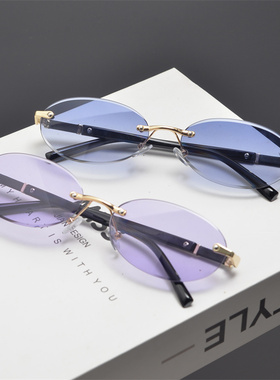 防紫外线椭圆形复古男女无框墨镜