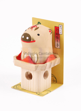 日本招福张子手工豆豆猪木制底座不可分离 猪突猛进 数量限定