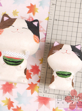 日本和纸手工艺猫咪摆件铃铛微笑三毛猫高9cm