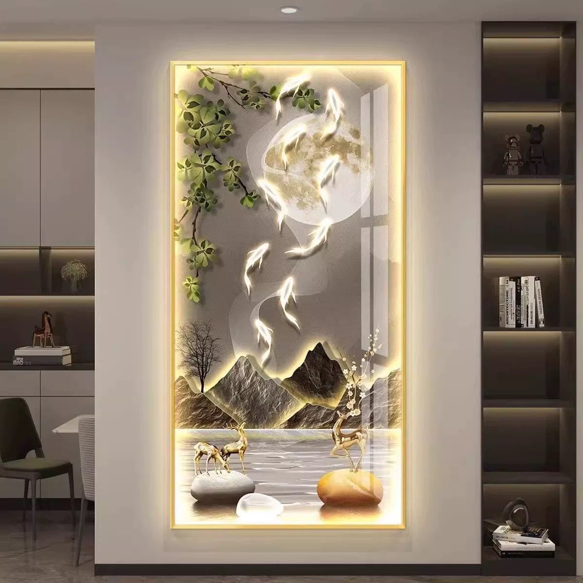 包安装进门入户玄关装饰画迎客松挂画带灯走廊过道墙壁画LED灯画,淘宝优惠券,粉丝福利购,淘宝优惠卷