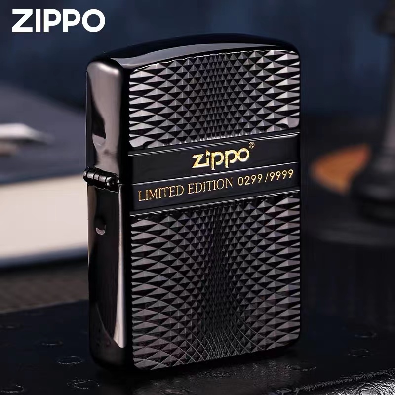 zippo打火机正版 绅士商标限量黑冰钻石切割菱形盔甲火机收藏送礼 - 图0