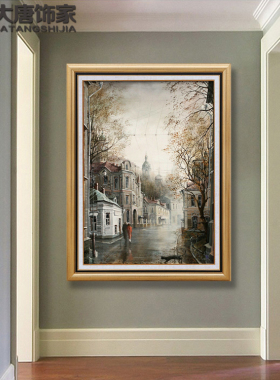 手绘建筑装饰画玄关挂画风景油画
