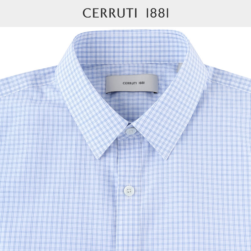 CERRUTI1881男装秋冬正装商务休闲纯棉格长袖礼服衬衫C4539EI051-图1