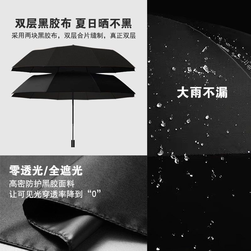 超大双层黑胶防晒太阳伞女加大加厚加固折叠特大号双人男士晴雨伞