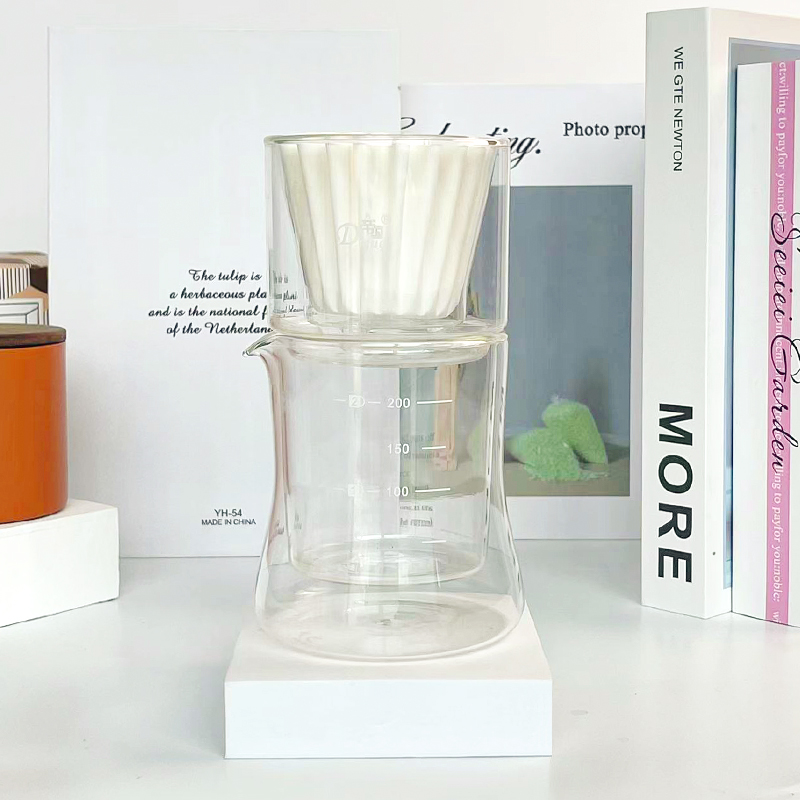 帝国手冲咖啡双层玻璃柱子蛋糕滤杯平底滤纸过滤器滴漏分享壶套装 - 图1