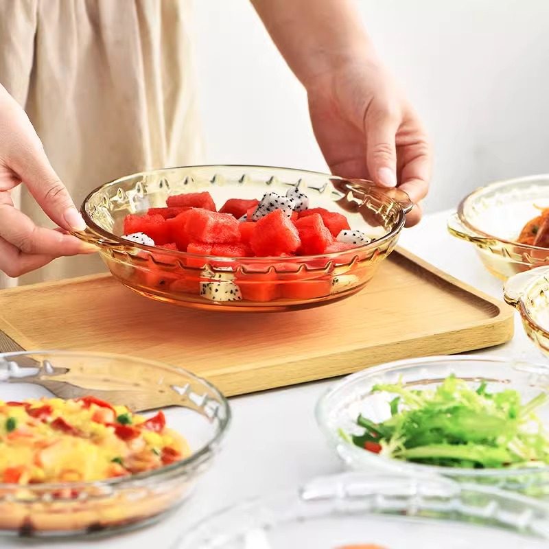 耐高温钢化玻璃烤盘微波炉专用餐具家用透明焗饭盘子耐热蒸蛋餐盘,淘宝优惠券,粉丝福利购,淘宝优惠卷