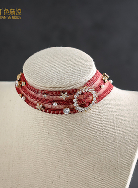 韩式风蕾丝晚宴party红色项链