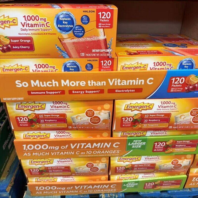 现货 美国Emergen-C维生素C泡腾粉冲剂VC粉+矿物质泡腾片120包 - 图2