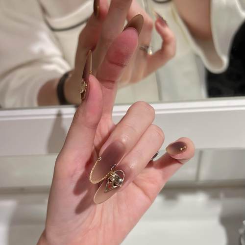 【焦糖玛奇朵】咖色腮红渐变磨砂质感全华钻高级感初秋手工穿戴甲 - 图1