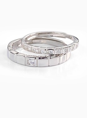 小冰块 情侣对戒足银999时尚小众设计情人节送对象纯银戒指活口