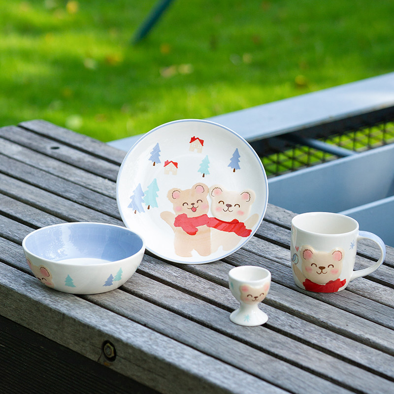PAGOO儿童卡通陶瓷餐具套装泰国飞船饭碗马克杯餐盘可爱生日礼物