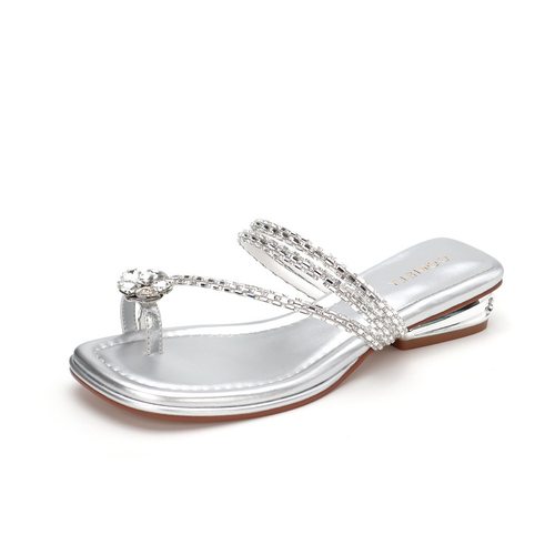 COMELY康莉2025夏夹趾低跟水钻法式高级感沙滩凉拖鞋女KYQ53303 - 图2