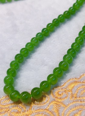 天然和田玉碧玉老料阳绿6mm圆珠项链玉石珠链