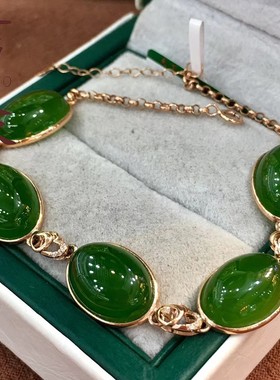 和田碧玉手串18k金送礼时尚女士