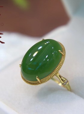 和田玉戒指18K玫瑰金玉石