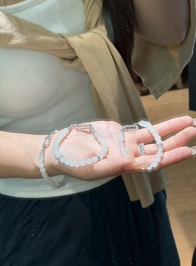 天然和田玉羊脂白玉6mm老坑料手链女款单圈玉石手串送女友礼物