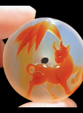 纯天然红玛瑙玉髓生肖雕花平安扣吊坠纯手工俏色巧雕挂件项链