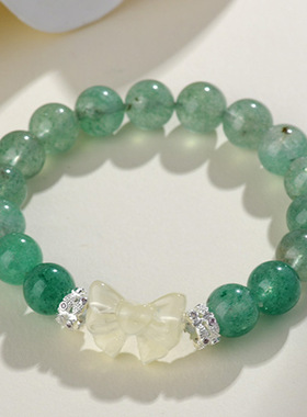 外贸水晶绿草莓晶黄水手链 简约时尚原创设计女士蝴蝶结手串