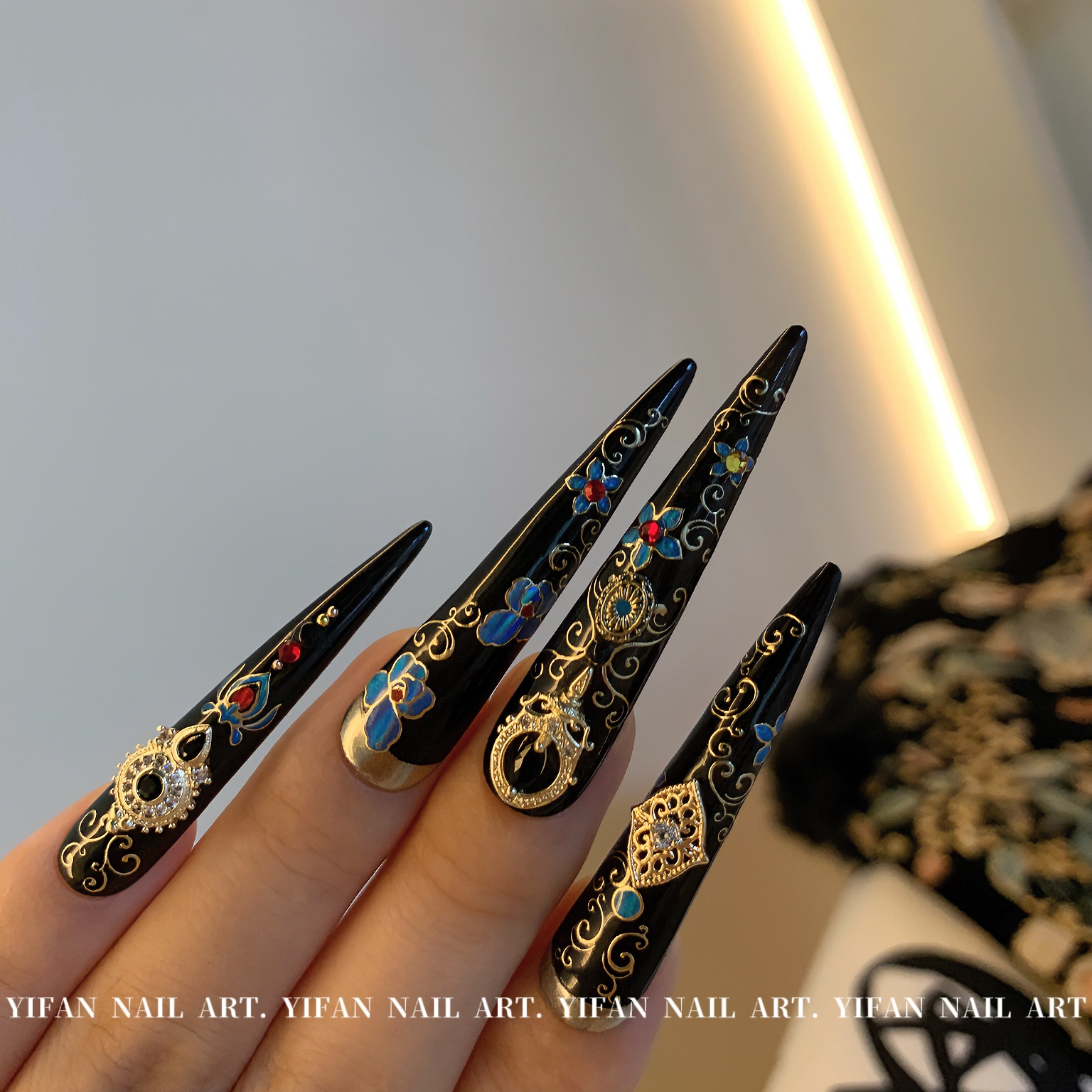 YIFANNAIL【黑化熹妃】暗黑宫廷护甲 复古美甲锆石饰品 J179N75,淘宝优惠券,粉丝福利购,淘宝优惠卷