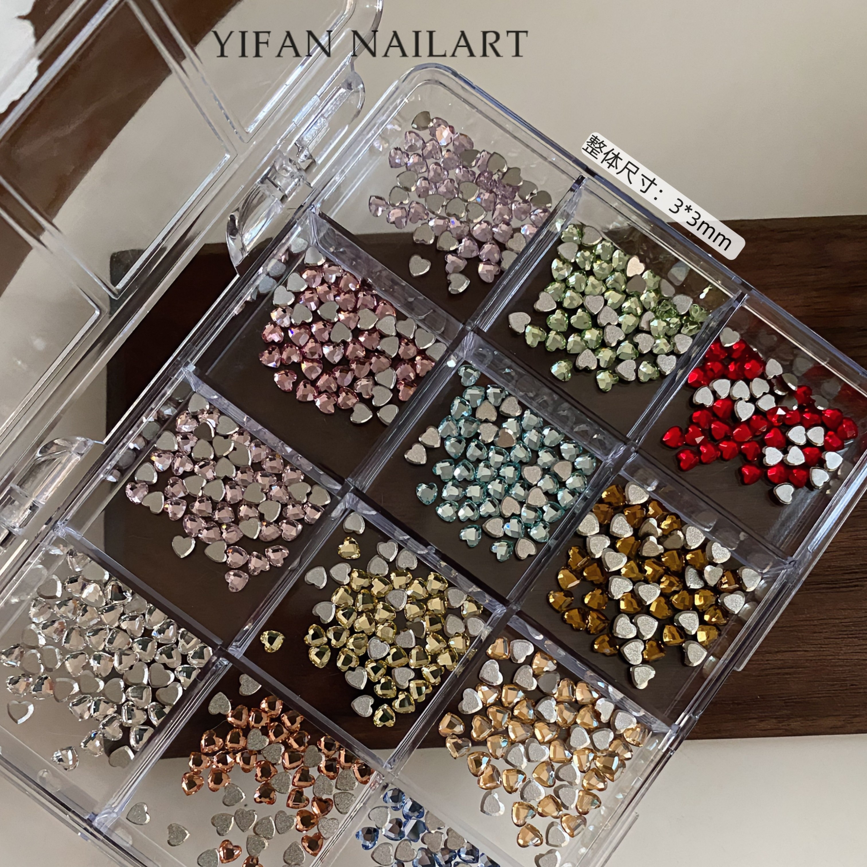 YIFANNAIL 高品 仿华小爱心彩色平底倒边美甲钻 混彩小桃心钻T12,淘宝优惠券,粉丝福利购,淘宝优惠卷