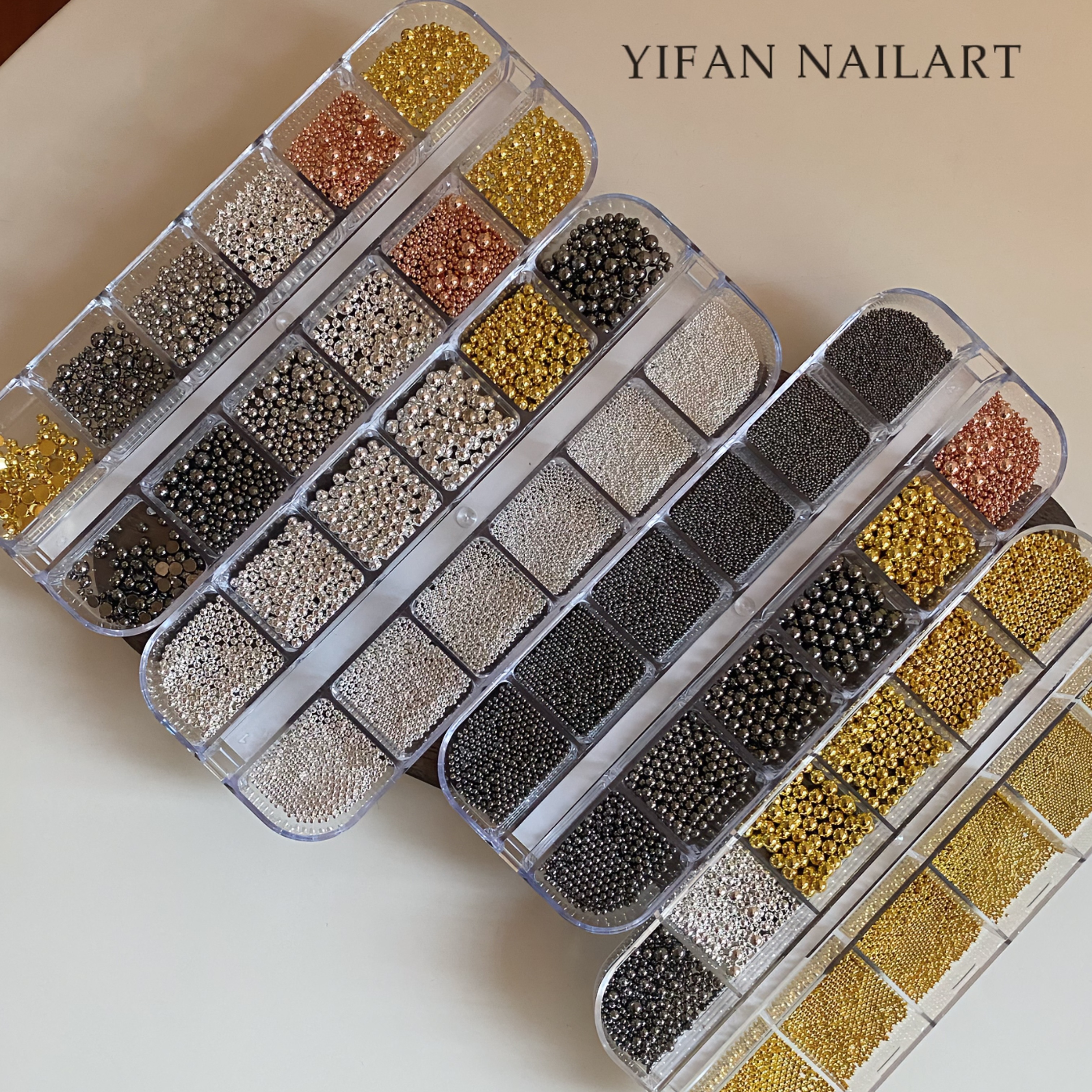 YIFANNAIL【超全尺寸】大小混合 12格盒装迷你百搭美甲钢珠S98 - 图1