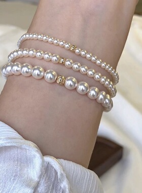 施家珍珠精致百搭韩版小众设计小金珠珍珠正圆小红书手链批发