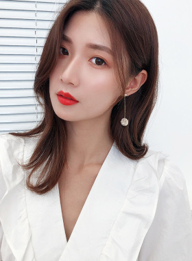 韩国可爱花球耳钩个性耳坠女简约长款银针耳环气质贝壳花朵耳饰