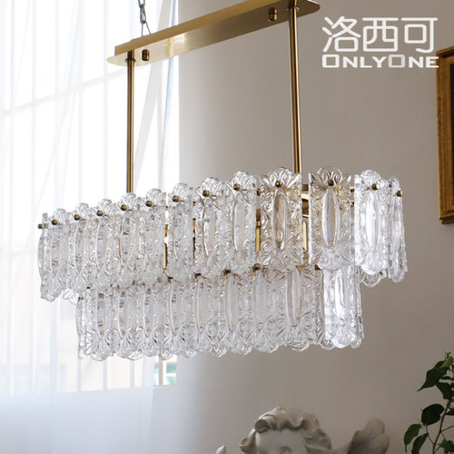 洛西可 艺术玻璃吊灯长方形餐厅吧台饭厅美式法式复古vintage灯具 - 图0