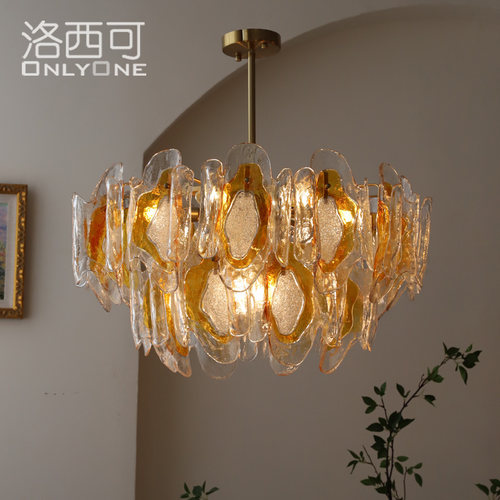 洛西可 中古Murano玻璃吊灯琥珀色 法式美式复古客厅餐厅卧室灯具 - 图2