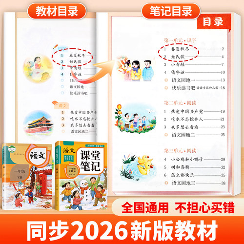 2026新版一年级下册课堂笔记人教版语文数学全套小学教材全解一下教辅课本同步解读正版课前预习复习资料书1年级上册黄冈随堂笔记 - 图0