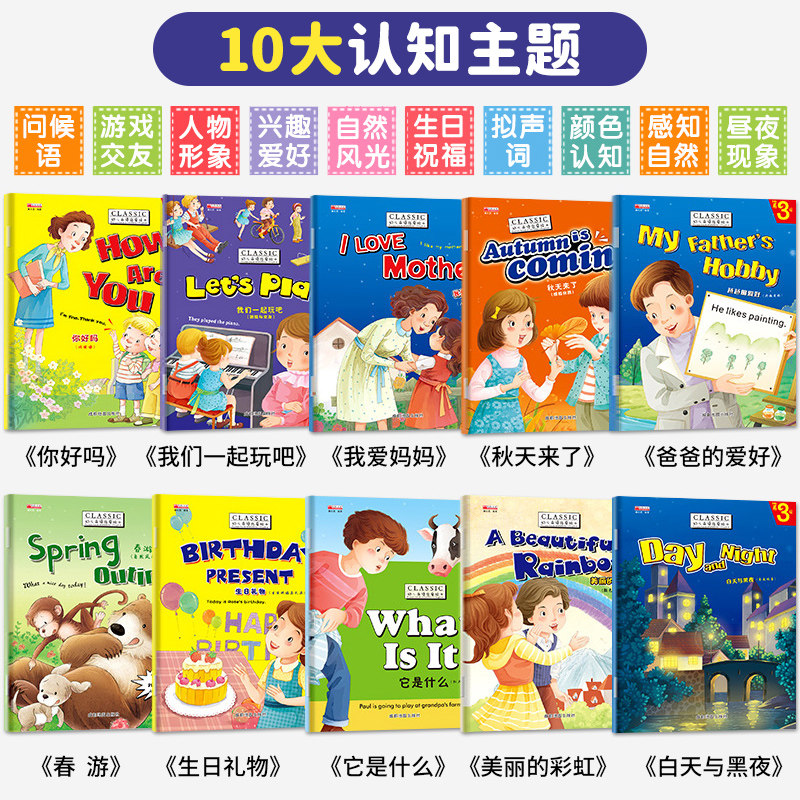 【视频教学】小学英语绘本三年级全套10册儿童英文有声读物小学生英语课外阅读书籍老师推荐适合3-4年级零基础少儿英语分级上下册