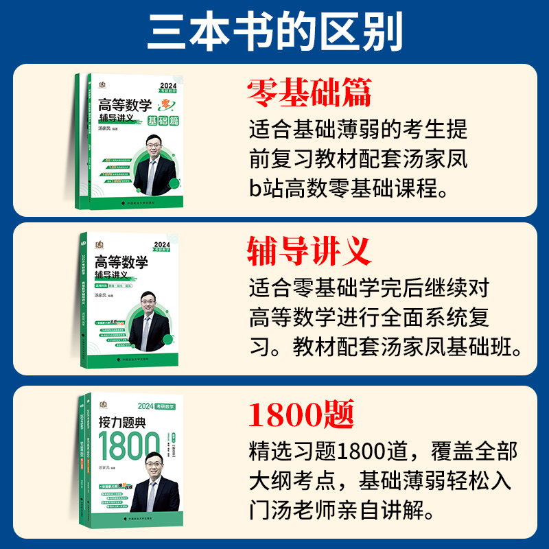 官方正版】汤家凤2024考研数学汤家凤1800题高等数学辅导讲义+接力题典24数学一数二数三考研数学零基础配660题线性代数概率论视频-图1