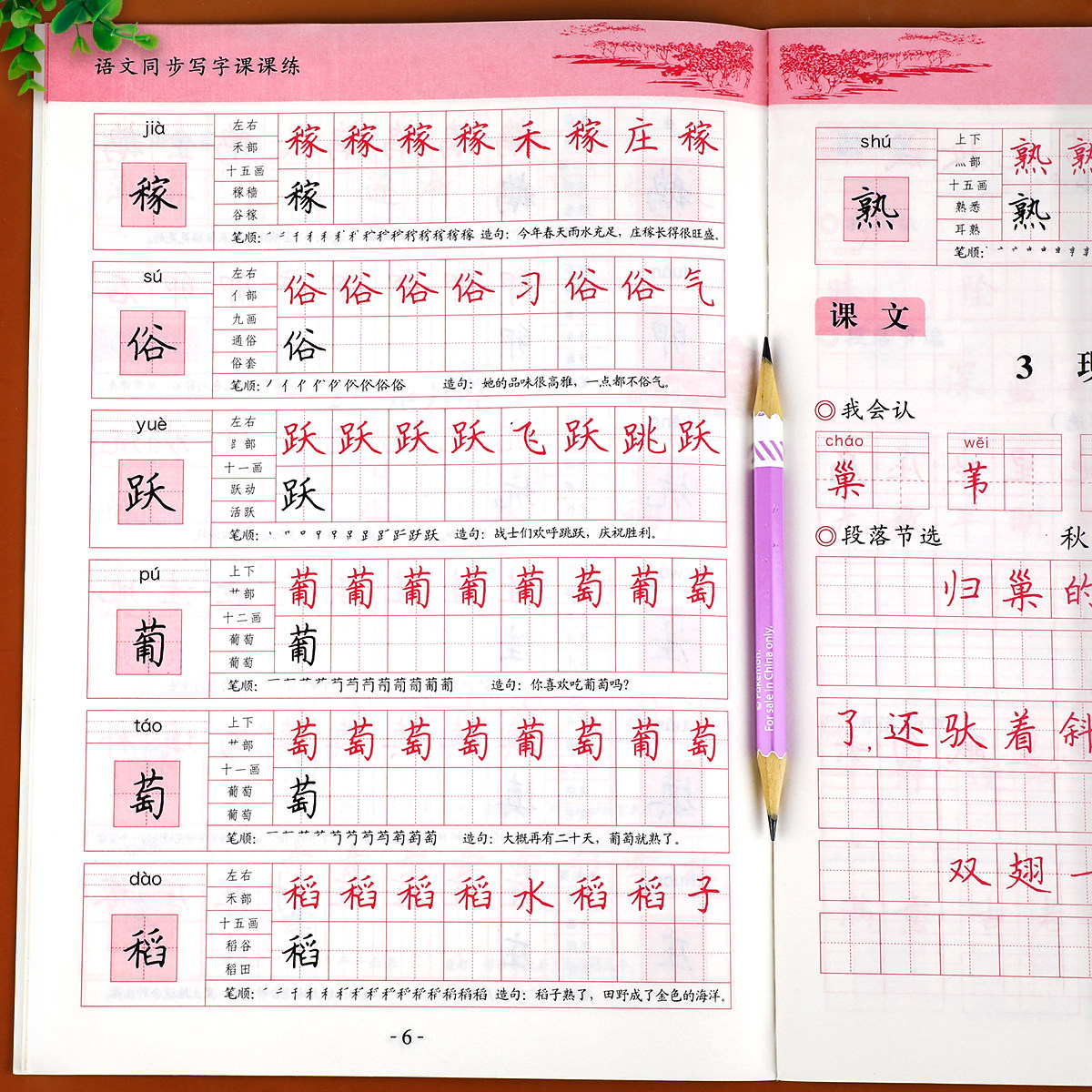 四年级上册语文字帖人教版 四上写字课课练小学生写字训练同步部编练字帖生字描红练习组词偏旁部首RJ