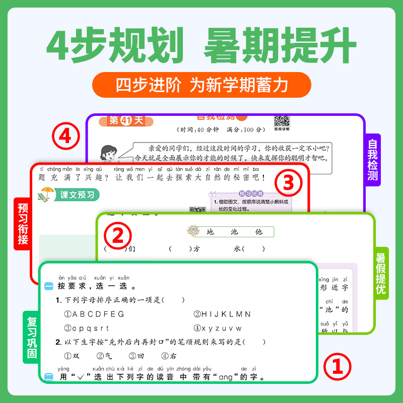 2024版阳光同学暑假衔接一升二小学一年级1升2暑假作业语文数学全套人教版RJ苏教版SJ北师大BS升学衔接作业练习册专项训练 - 图1