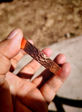 实心纯铜红铜紫铜手镯手工加厚男女情侣款锤纹时尚镯子