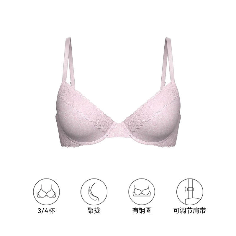 直降128|维密PINK 花漾蕾丝饰边舒适文胸性感内衣送女友夏