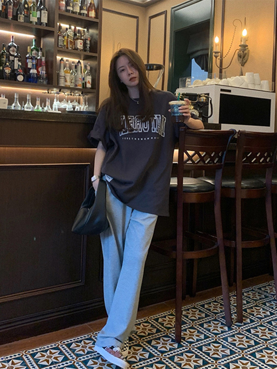 韩版灰色高腰阔腿休闲卫裤女夏学生宽松束脚春秋薄款直筒运动裤子,淘宝优惠券,粉丝福利购,淘宝优惠卷