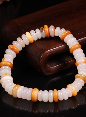 惹石新疆和田玉籽料黄沁白玉手串