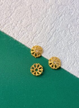 s925古法银镀24k金花托垫片diy
