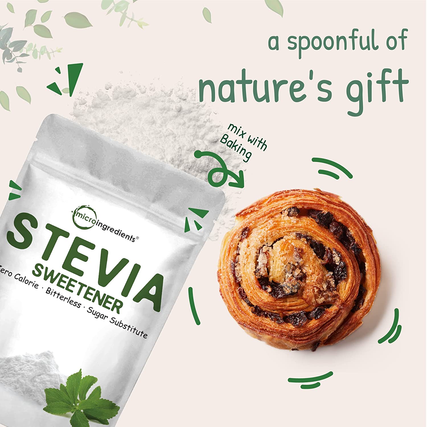 美国直邮MICROINGREDIENTS Stevia Sweetener Powder生酮甜味剂 - 图0