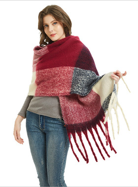 Circle Sand Thick Tassel Large Grid Horizontal Plaid Scarf